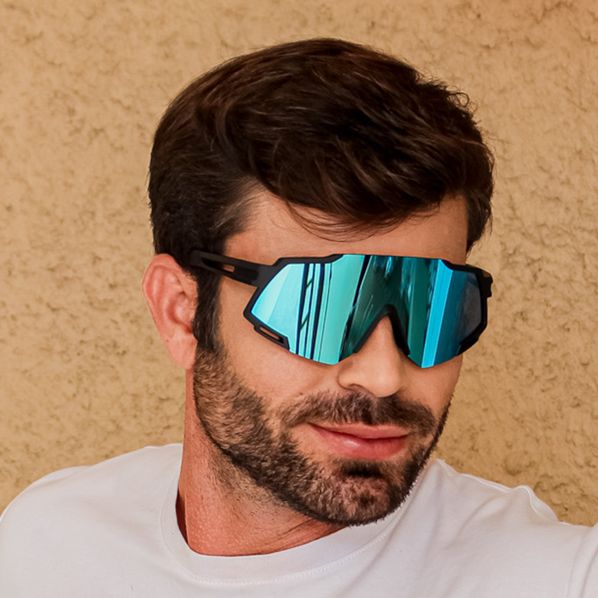 Gafas de Sol Active Negro con Azul Espejado (Unisex)