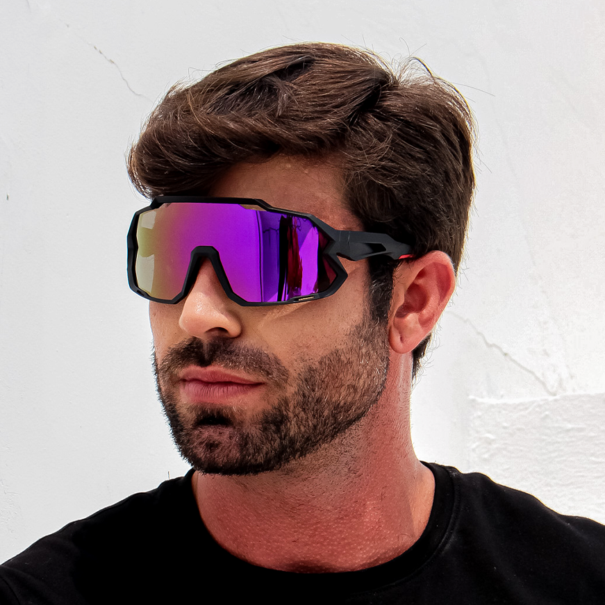 Gafas de Sol Pulse Negro con Morado Espejado (Unisex)
