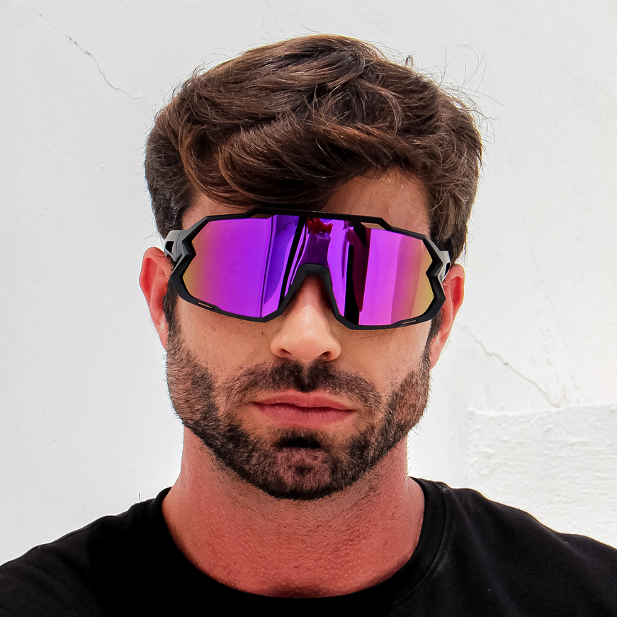 Gafas de Sol Pulse Negro con Morado Espejado (Unisex)
