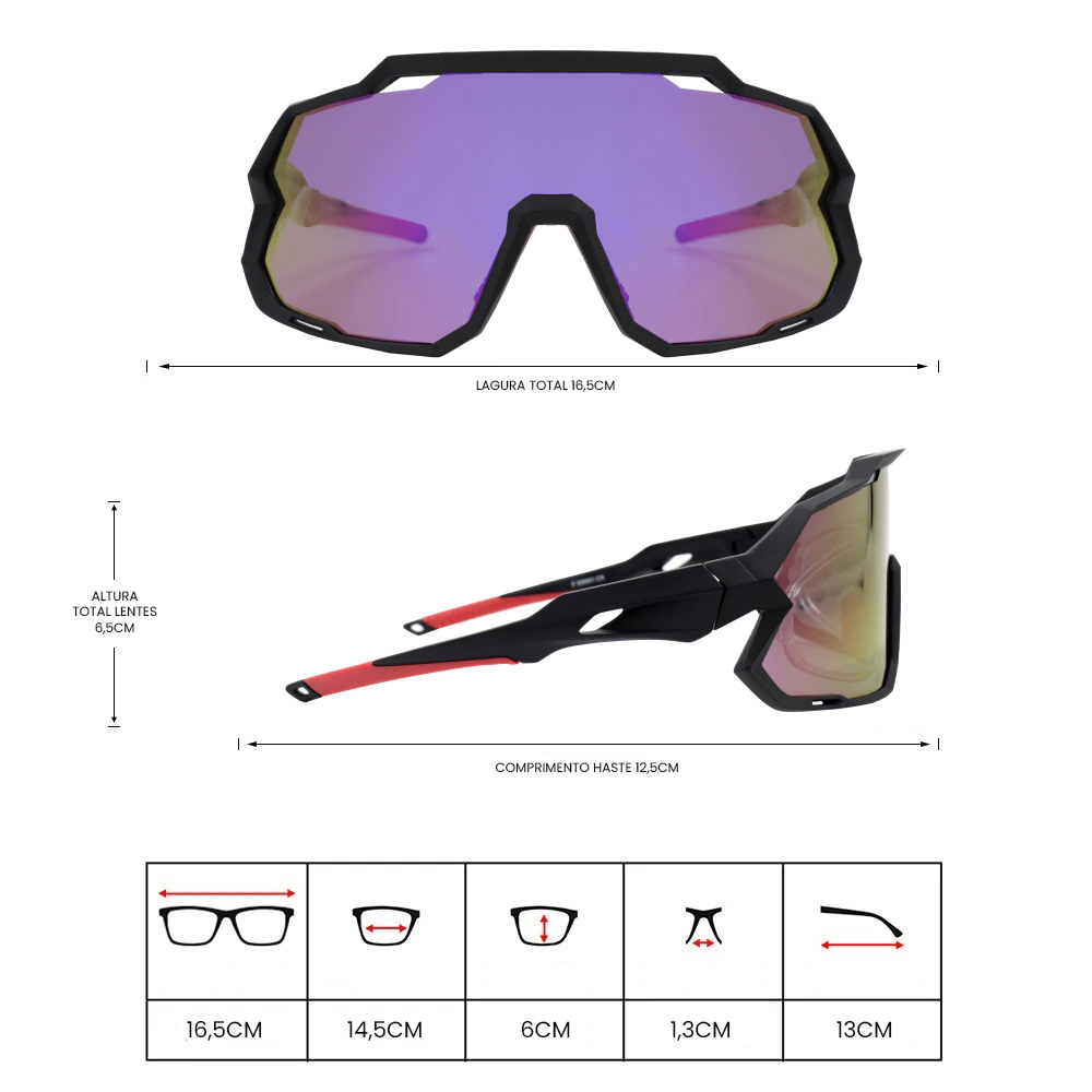 Gafas de Sol Pulse Negro con Morado Espejado (Unisex)