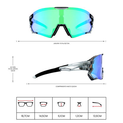 Gafas de sol Ekko Gris Transparente con Verde Camaleón Espejado (Unisex)