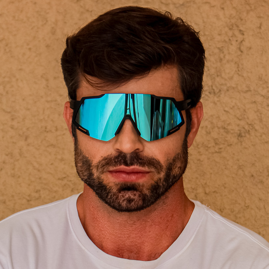Gafas de Sol Active Negro con Azul Espejado (Unisex)