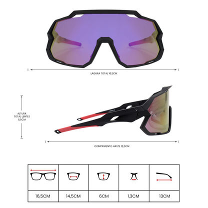 Gafas de Sol Pulse Negro con Morado Espejado (Unisex)